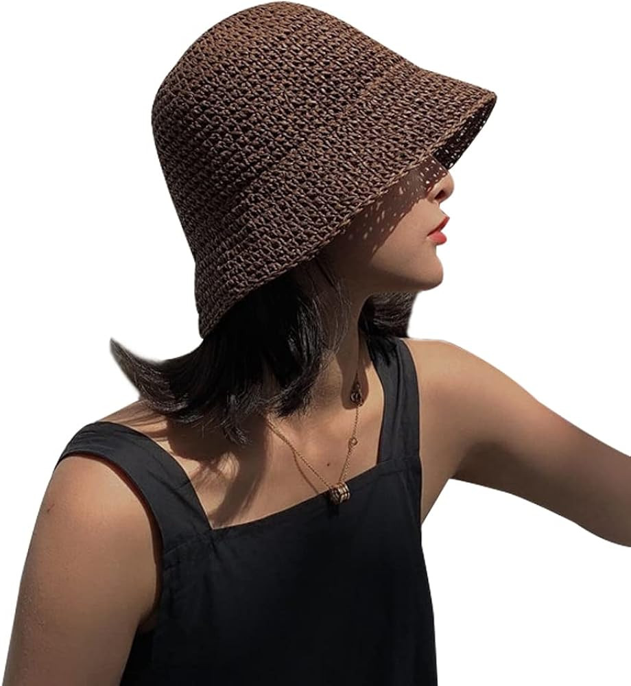 Women's Straw Sun Hat Hand-Woven Packable Beach Bucket Hat Summer Floppy UV Protection Hat | Amazon (US)