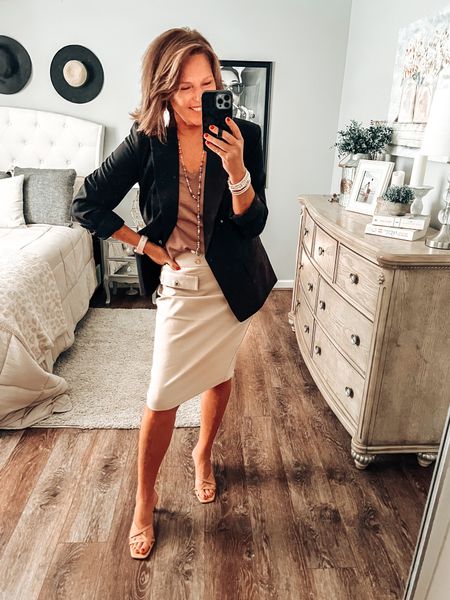 Blazer has stretch, lined, pencil skirt fits tts with stretch. Both fits tts and on sale workwear, skirts, business casual outfit, casual chic outfit, fashion over 40, fall outfit 

#LTKsalealert #LTKunder50 #LTKworkwear