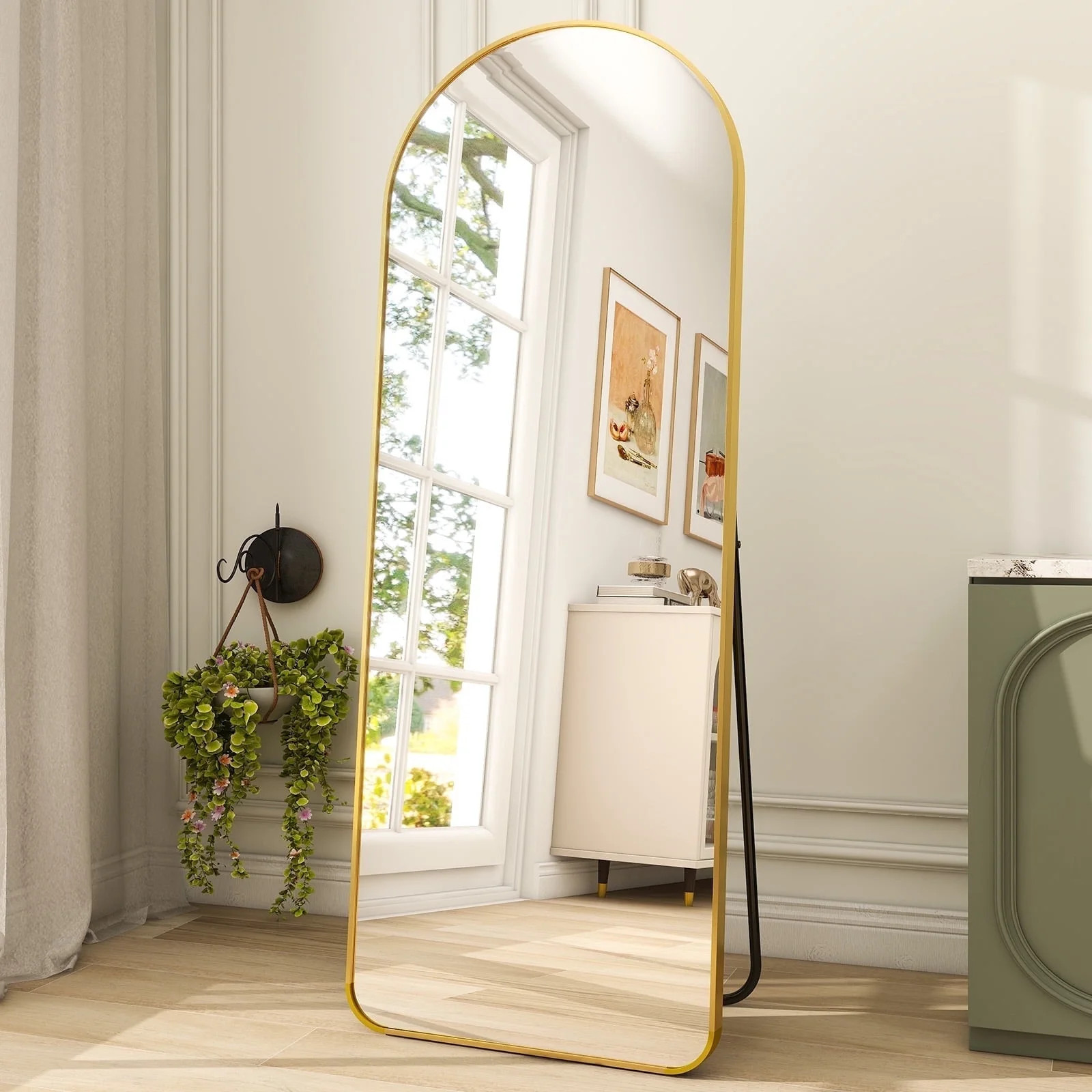 BEAUTYPEAK 64.1"x 21.1" Full Length Standing Arch-Top Floor Mirror with Safe Corners, Gold | Walmart (US)