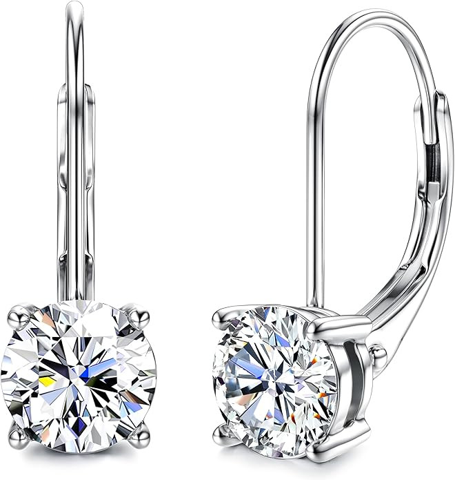 Moissanite Earrings,1.0ct-2.0ct D Color Brilliant Round Cut Earring 18K White Gold Plated Sterlin... | Amazon (US)