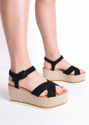 Flatform Braided Espadrilles Wedge Sandals Black | Lily Lulu Fashion