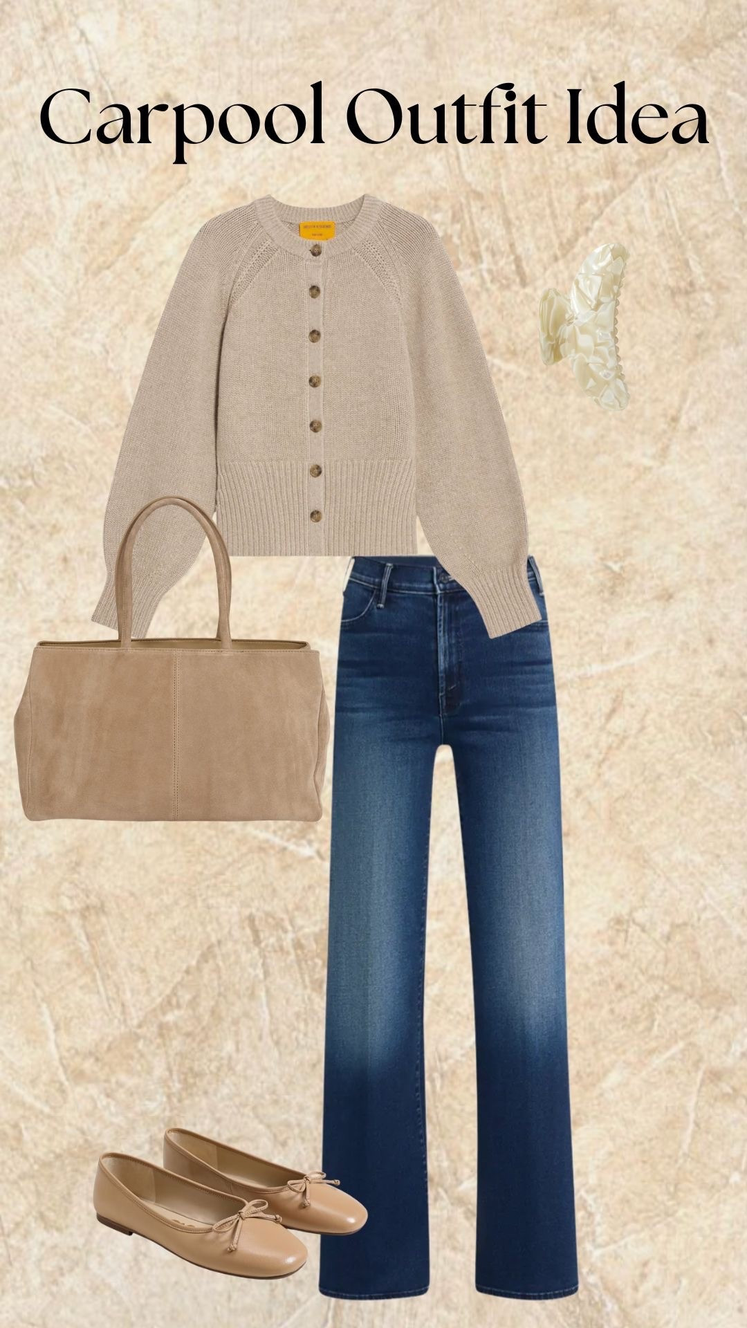 Carpool Outfit Idea
Sculpted Cardigan - Taupe, Alie Ballet Flat, Evie Wheat Suede Tote, The Hustler Roller Sneak Jeans, Machete Grande Heirloom Claw Clip!

#LTKItBag #LTKShoeCrush #LTKStyleTip