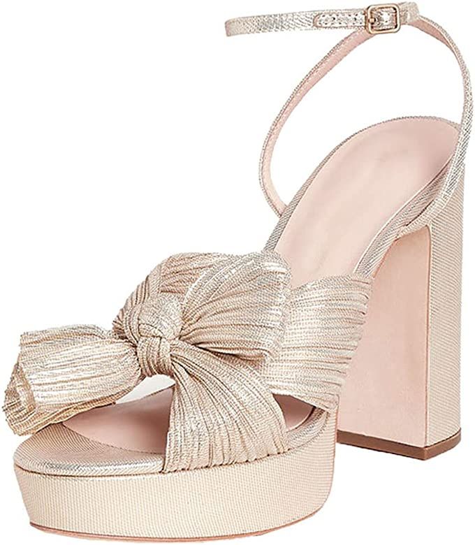 VIMISAOI Womens Platform Sandals Comfortable Open Toe Pleated Bow Knot Ankle Buckle Strap Chunky Hig | Amazon (US)