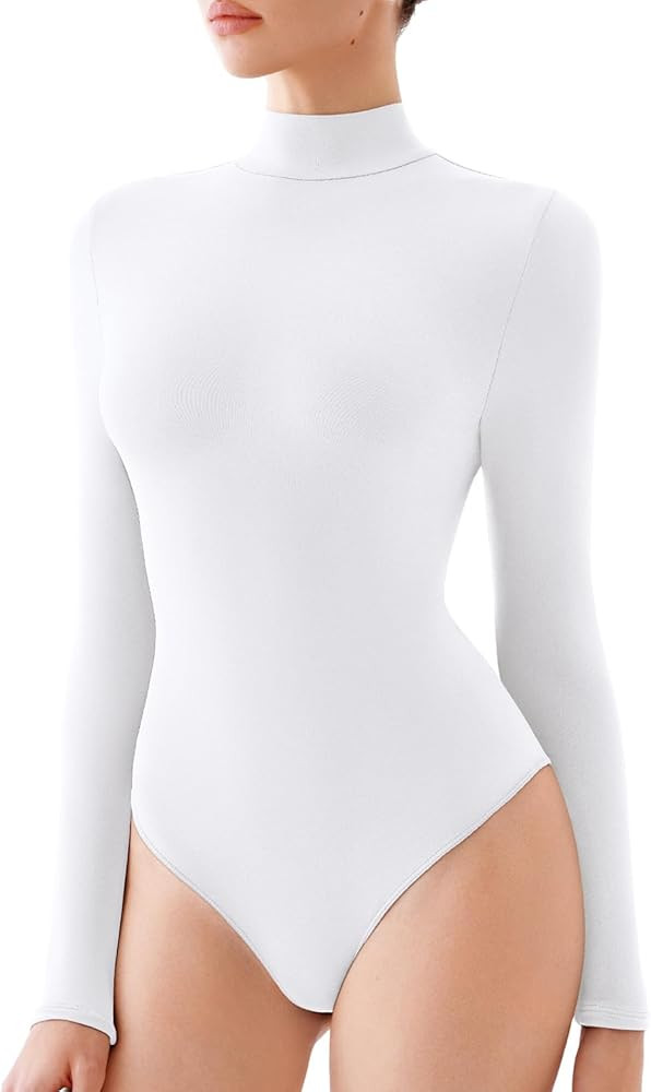 REORIA Women's Turtle Neck Long Sleeve Bodysuits Basic Slim Fit Double Lined Layering Tops for Fa... | Amazon (US)