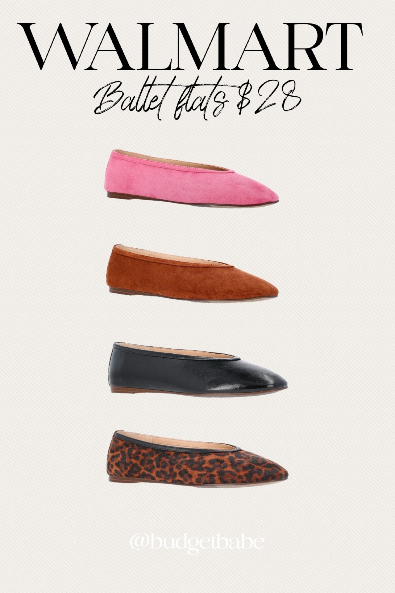 Walmart ballet flats $28, love all the color options and the almond-shape vamp.