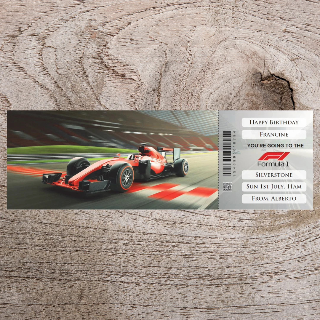 Personalised printable FORMULA 1 ONE gift ticket. Instant PDF digital download. Great surprise gi... | Etsy (US)