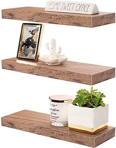Sorbus Floating Shelf Set — Rustic Wood Hanging Rectangle Wall Shelves — Perfect for Home Dé... | Amazon (US)