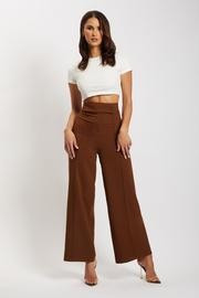 Natasha Wide Leg Pants With Waistband - Chocolate | MESHKI US