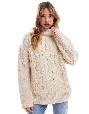 Brave Soul cable knit turtleneck jumper in stone | ASOS (Global)