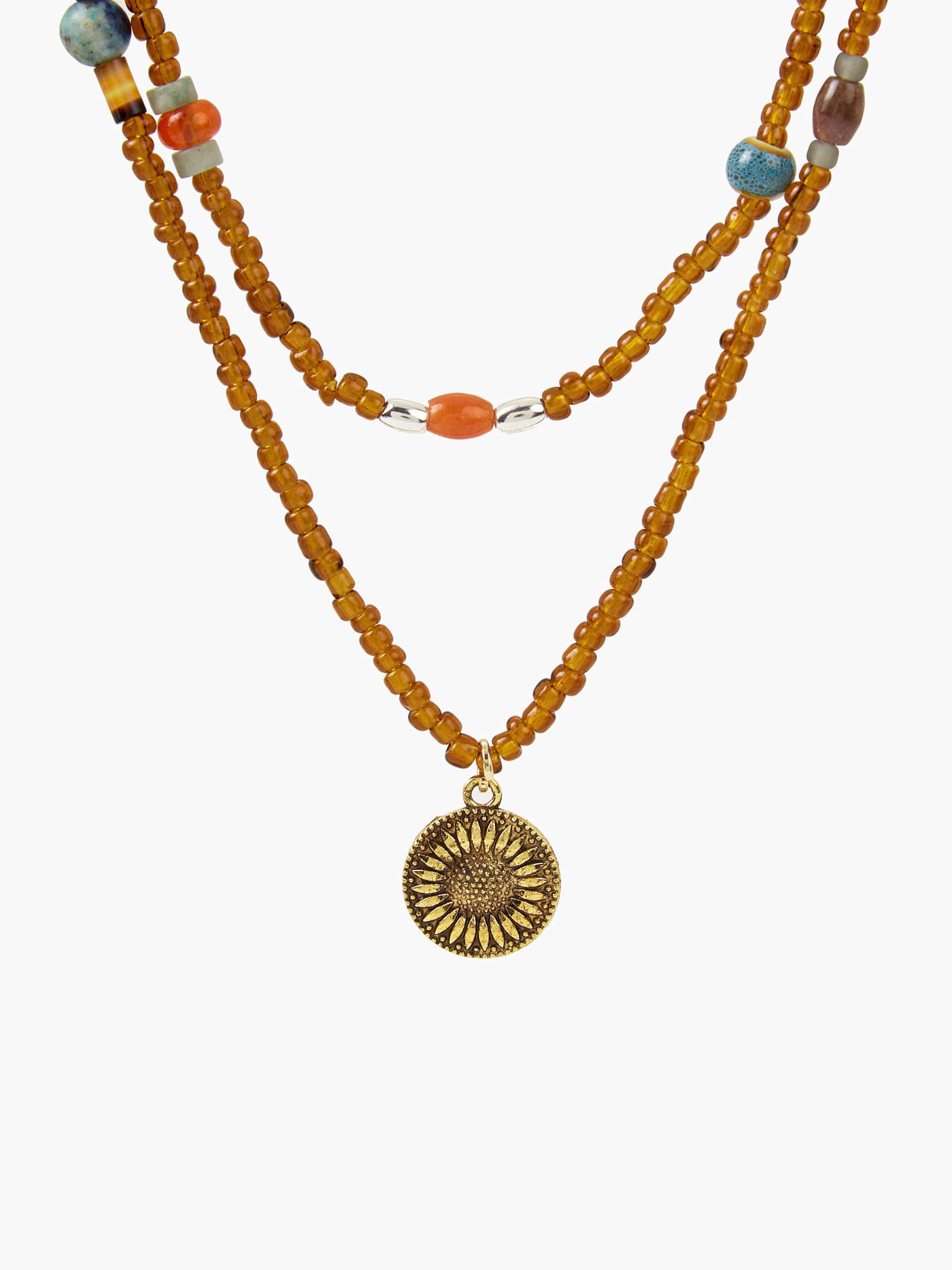 Double Layer Stone Beaded Pendant Necklace | Cider