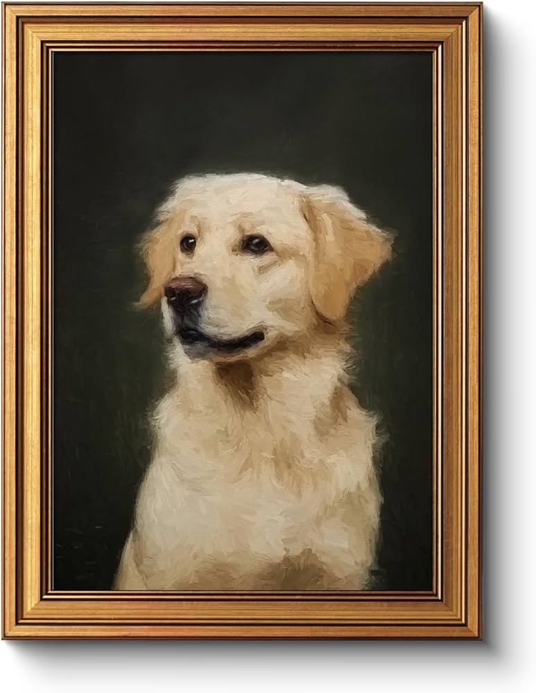 Golden Retriever Dog Portrait Vintage Gold Framed Wall Art 12x16 Inch, Classic Animal Painting Ca... | Amazon (US)