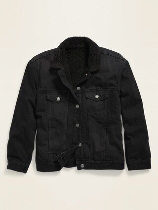 Oversized Sherpa-Lined Boyfriend Black Jean Jacket for Women | Old Navy (US)