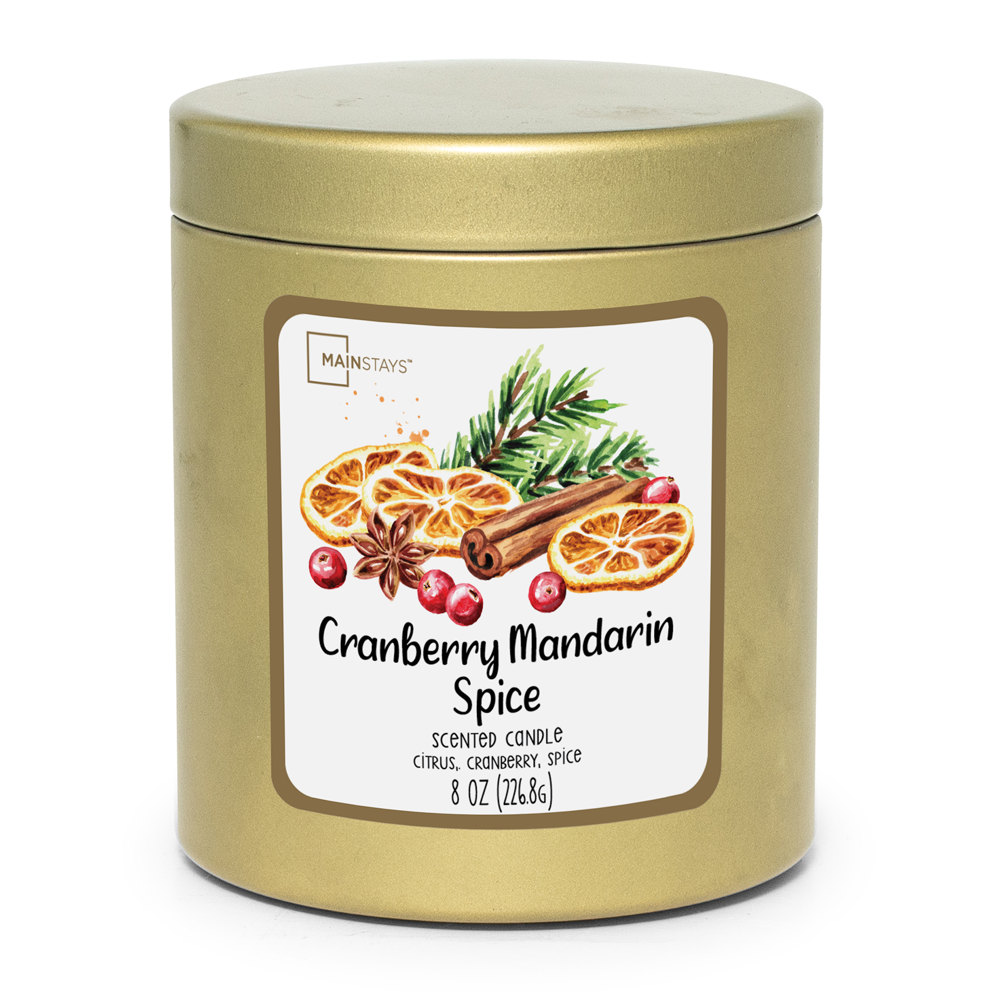 Mainstays 8oz Gold Tin Candle, Cranberry Mandarin Spice | Walmart (US)
