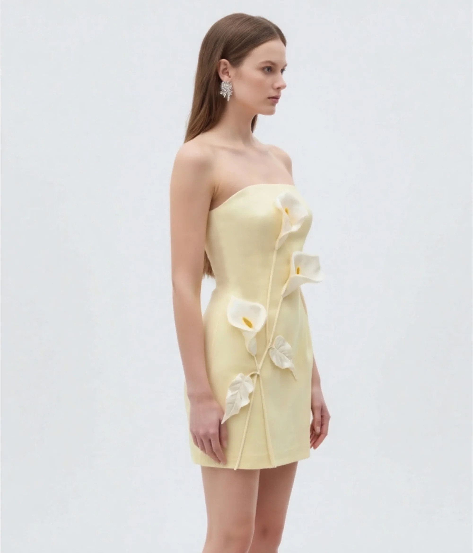 Strapless Floral Appliqué Dress - Yellow | JW PEI US