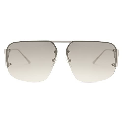SOJOS Trendy Aviator Sunglasses Mens Womens Retro Metal Rimless Frame Shades Lentes De Sol Para Mujer SJ1192 Silver | Amazon (US)