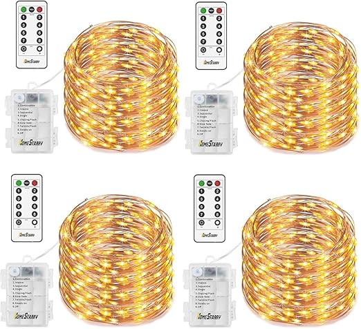 4 Pack Christmas Fairy String Lights, Battery Operated Waterproof 8 Modes Remote 50 Led 16.4ft In... | Amazon (US)