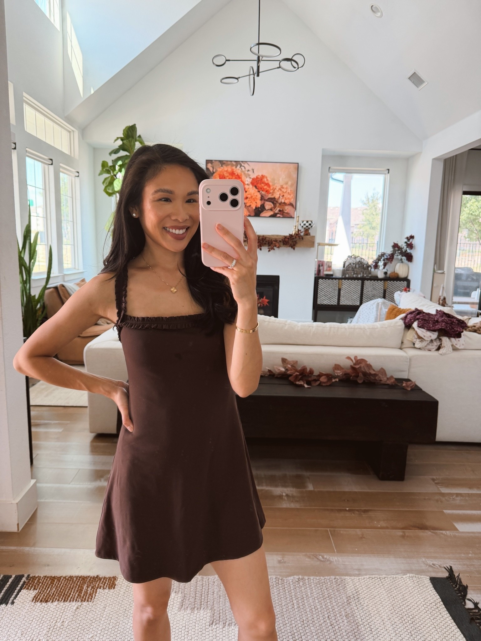 Fall athletic dress in the prettiest brown shade. Love the ruffle straps and how you can pull down the back for easy bathroom access. Nursing friendly and super comfortable.

#LTKmomlife #LTKPetite