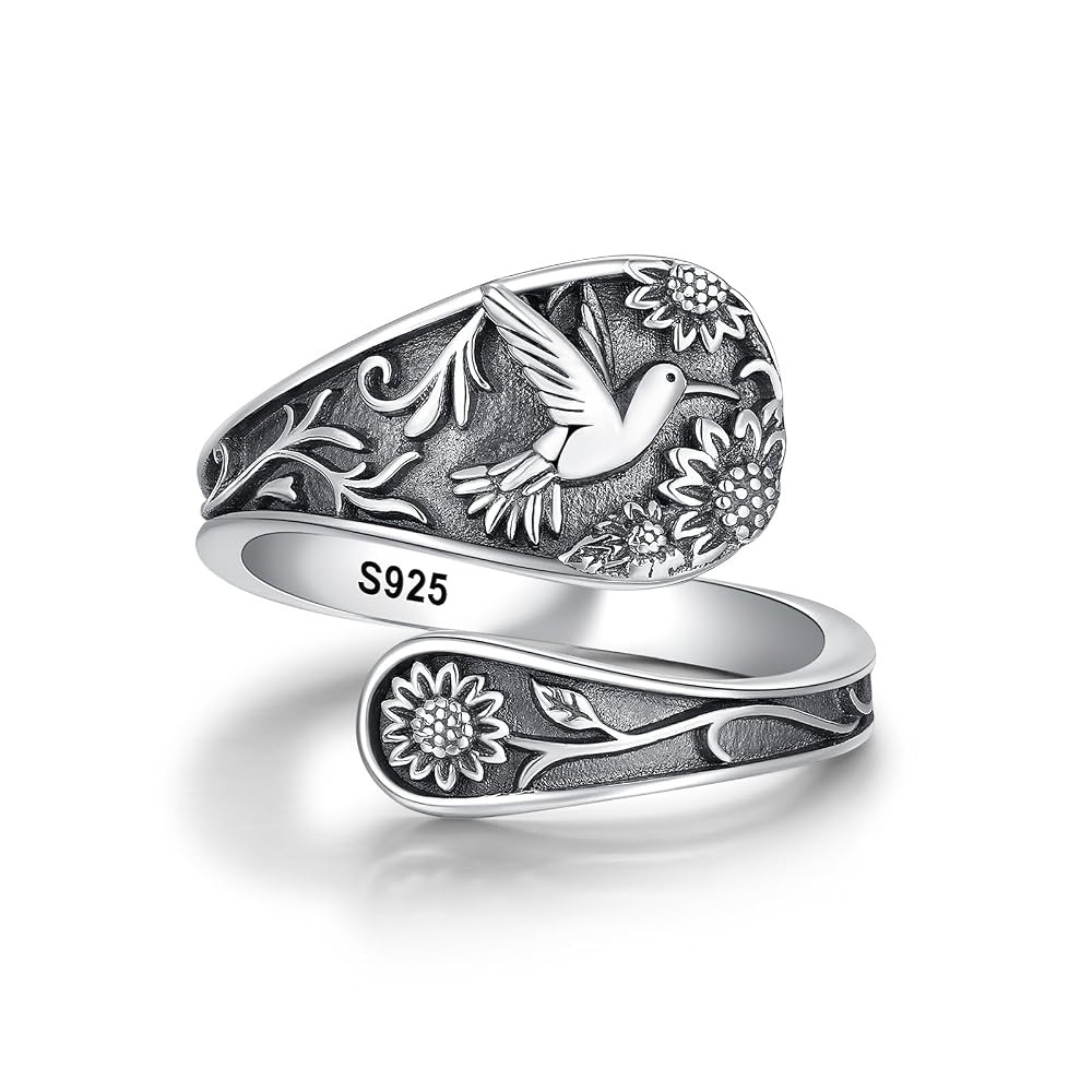 Spoon Ring Sterling Silver Hummingbird Ring Vintage Antique Spoon Rings Adjustable Thumb Rings fo... | Amazon (US)