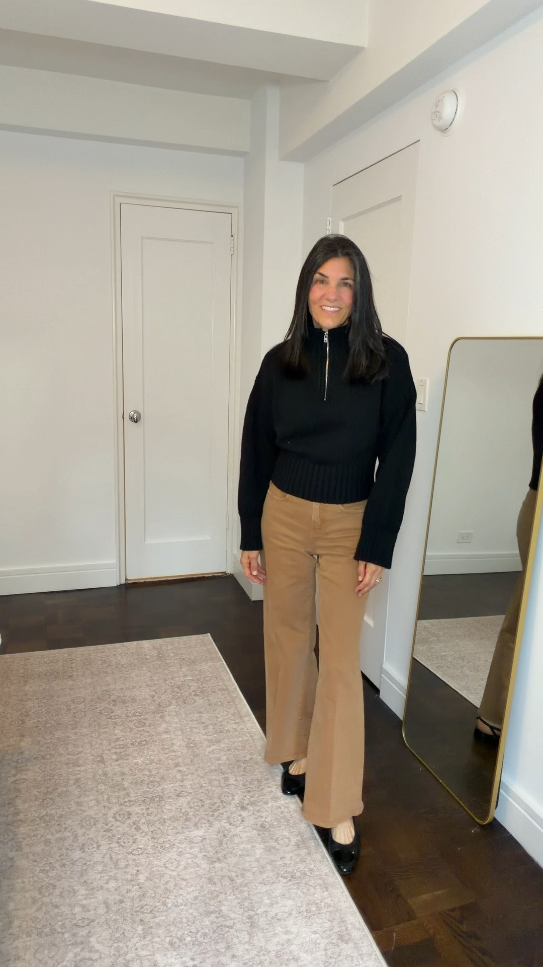 In @jcrew tiny roll neck and denim trousers