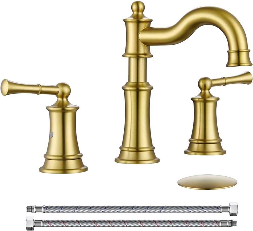 Roman Bathroom Sink Faucet 3 Holes Brushed Gold 2 Handle Widespread 8 inch Deck Mount Installatio... | Amazon (US)