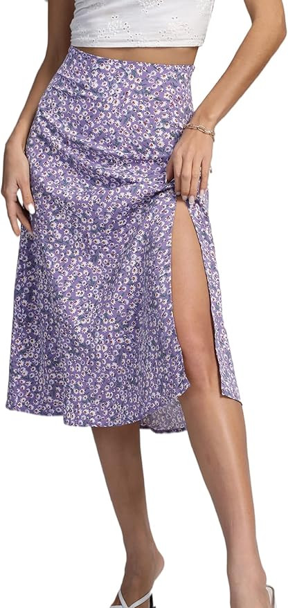 LYANER Women's Casual Boho Printed High Waist Side Split Hem Zipper Midi Skirt | Amazon (US)