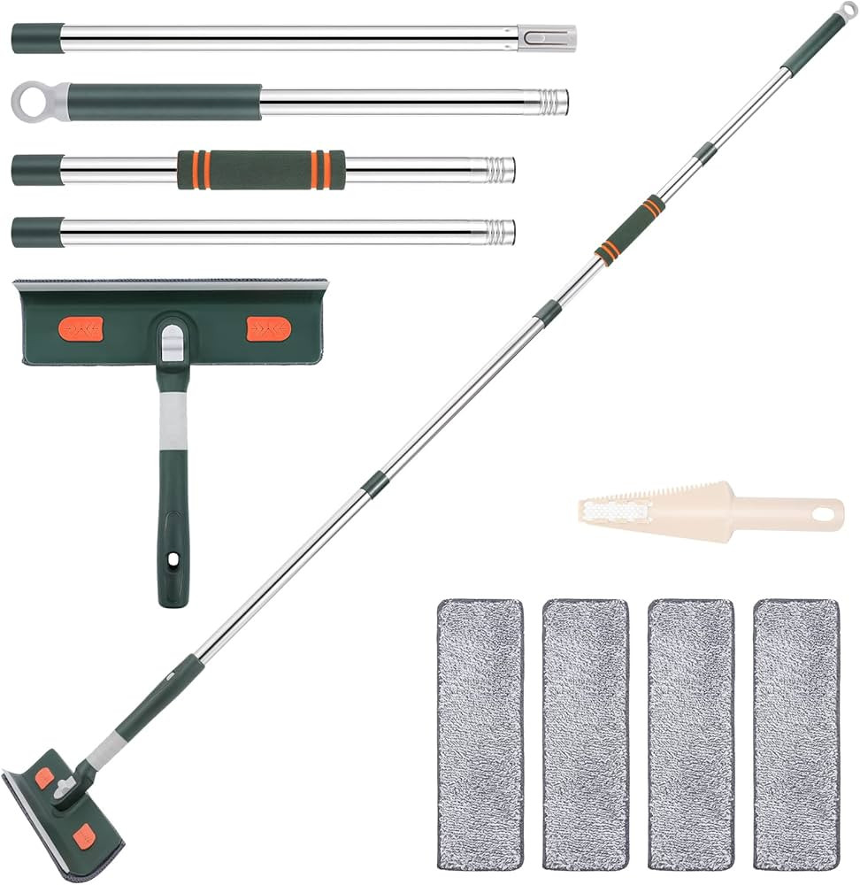 Window Squeegee with Scrubber, with Extendable 4 Section Stainless Steel Pole and 4 Microfiber Pa... | Amazon (US)