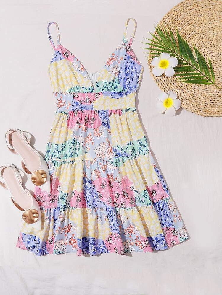 Patchwork Floral Print Cami Dress | SHEIN