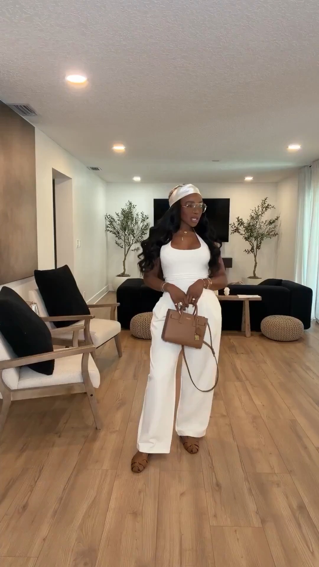Hi Babes! 🤍✨

This monochromatic look is giving effortless luxury! Clean lines, neutral tones, and timeless pieces you'll wear over and over again.

✨ Fit Details:
• Wearing a size Small
• Structured high-waisted trousers
• Fitted square-neck tank
• Chic satin scarf styled as a headband
• Oversized sunnies to complete the look
• True to size

☀️ Where to Wear:
• Brunch
• Vacation
• Winery
• Lunch dates
• Shopping
• Resort wear
• Summer events

Everything is linked below!

xx, Kira | IG: KirasFashionFinds

Measurements:
Kira: 5'4" | Size Small | 140 lbs
