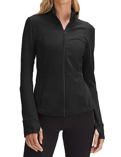 PINSPARK Womens Sports Jacket Workout Running Jackets Breathable Track Top Full Front Zip Activewear Black M | Amazon (US)