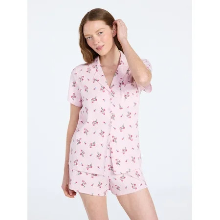 Joyspun Women’s Pointelle Knit Notch Top and Shorts Pajama Set, 2-Piece, Sizes XS-3X | Walmart (US)