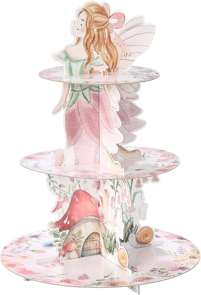 Honeydak 3 Tier Fairy Party Cupcake Stand Decorations Fairy Theme Cupcake Holder Decorations Wing... | Amazon (US)