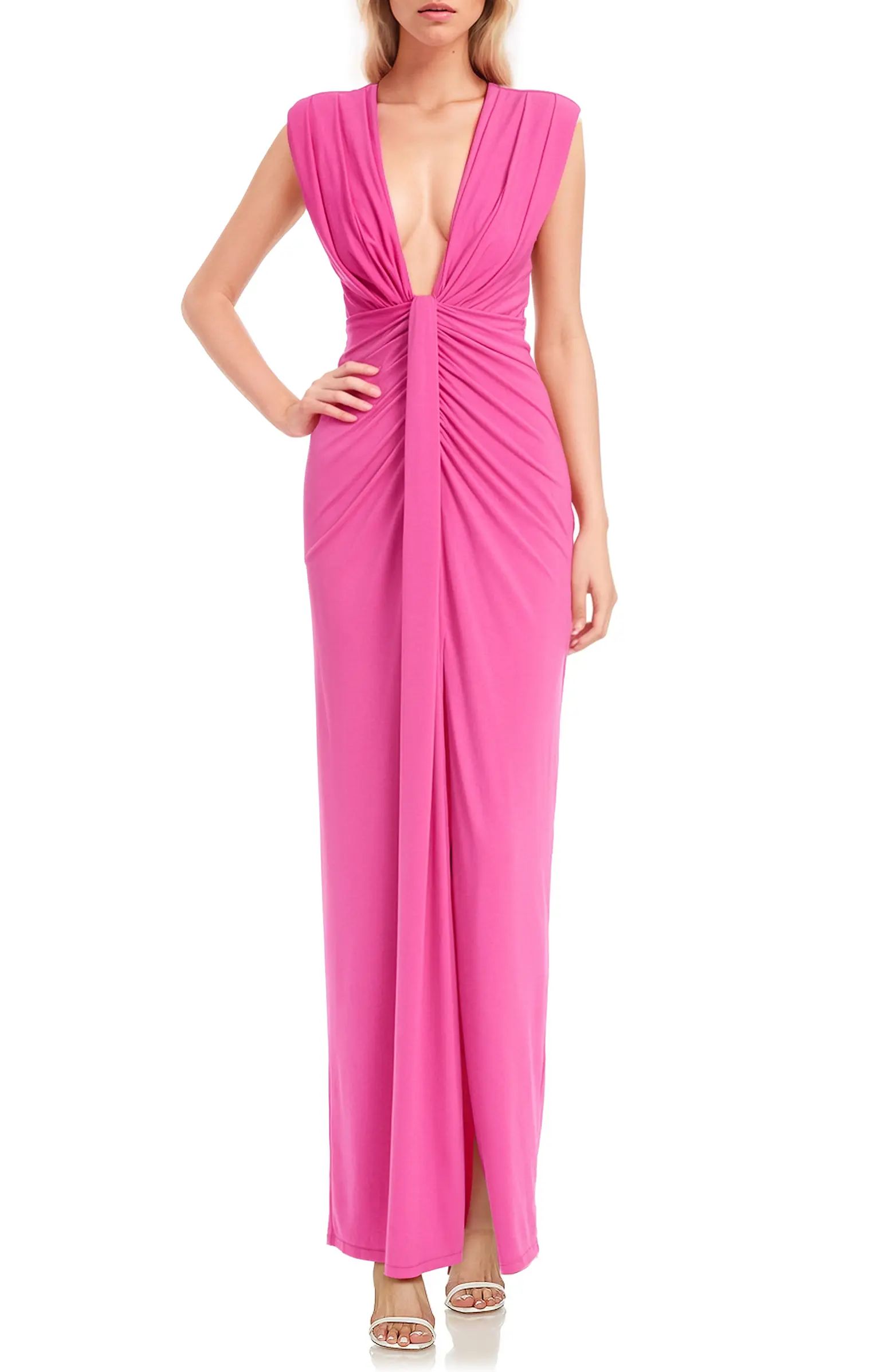 Ruched Plunge Neck Gown | Nordstrom