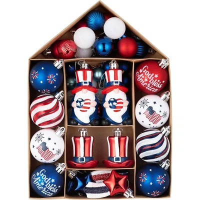 Patriotic Ornaments for 4th of July Tree Decorations, 50ct Red White Blue Shatterproof Americana Gnome Hanging Ball Ornaments for Labor Independence | Wayfair North America