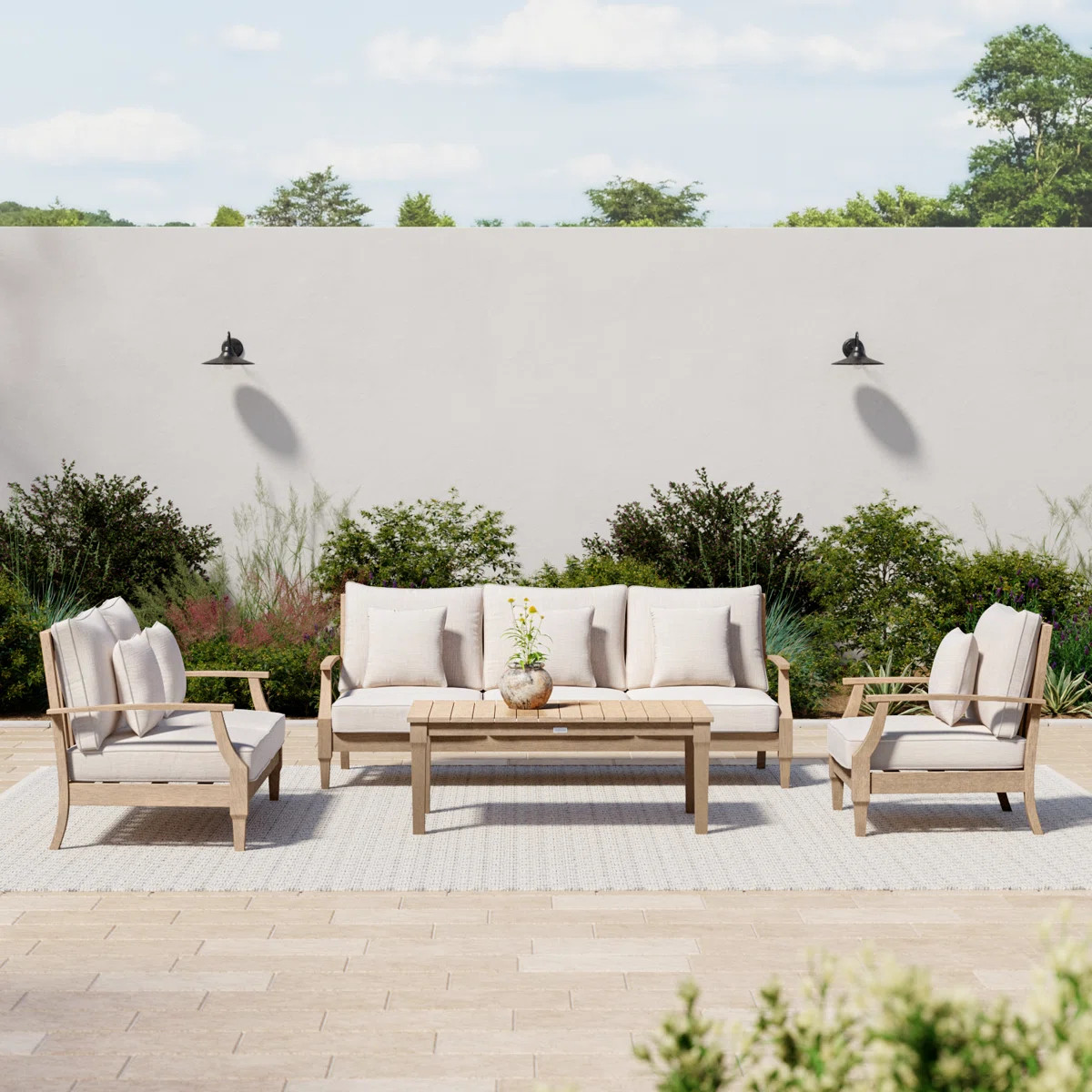 Samya Eucalyptus 4-Piece Patio Seating Group with Cushions | Wayfair North America