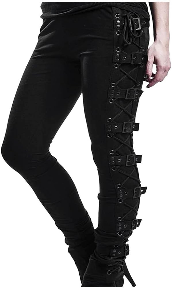 Womens Skinny Steam Punk Leggings Trendy Side Lacing Pirate Pants High Waisted Elastic Slim Goth ... | Amazon (US)
