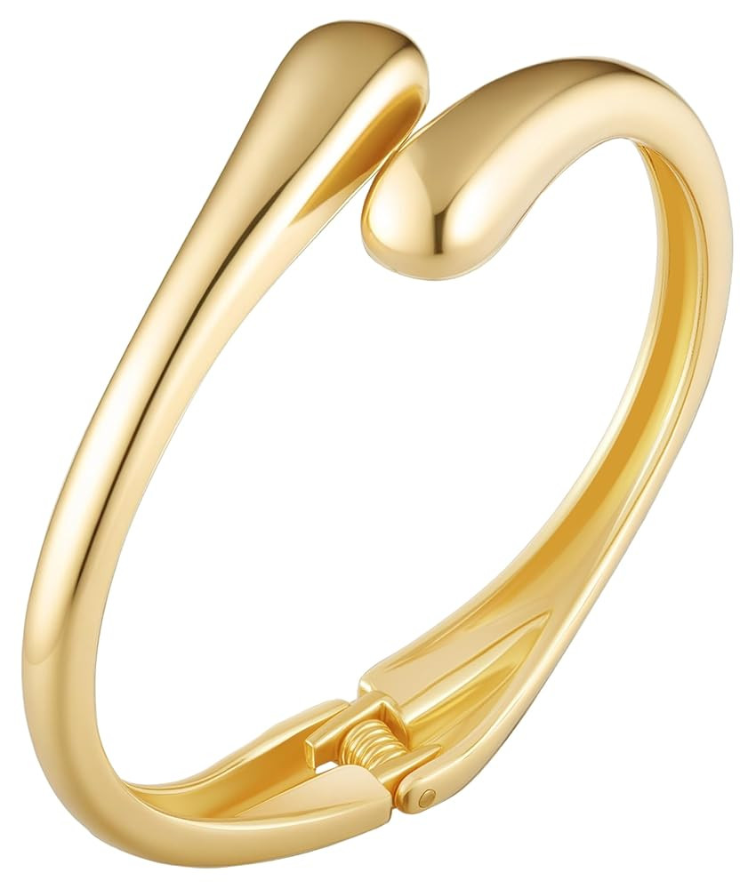 Gold/Silver Polished Chunky Bangle Bracelet for Women, Wide Twisted Cuff Hinged Bangle Waterdrop ... | Amazon (US)
