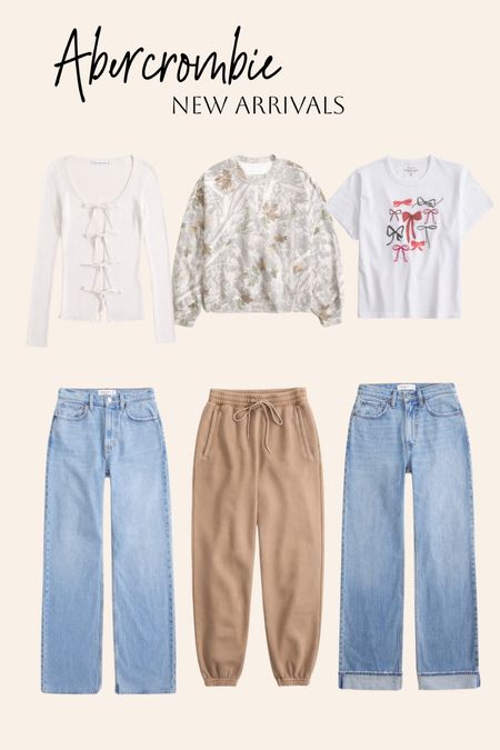 Abercrombie new arrivals! 20% off sitewide sale! Affordable fashion- neutral style- 90s relaxed jeans- sweatshirt- tie top 