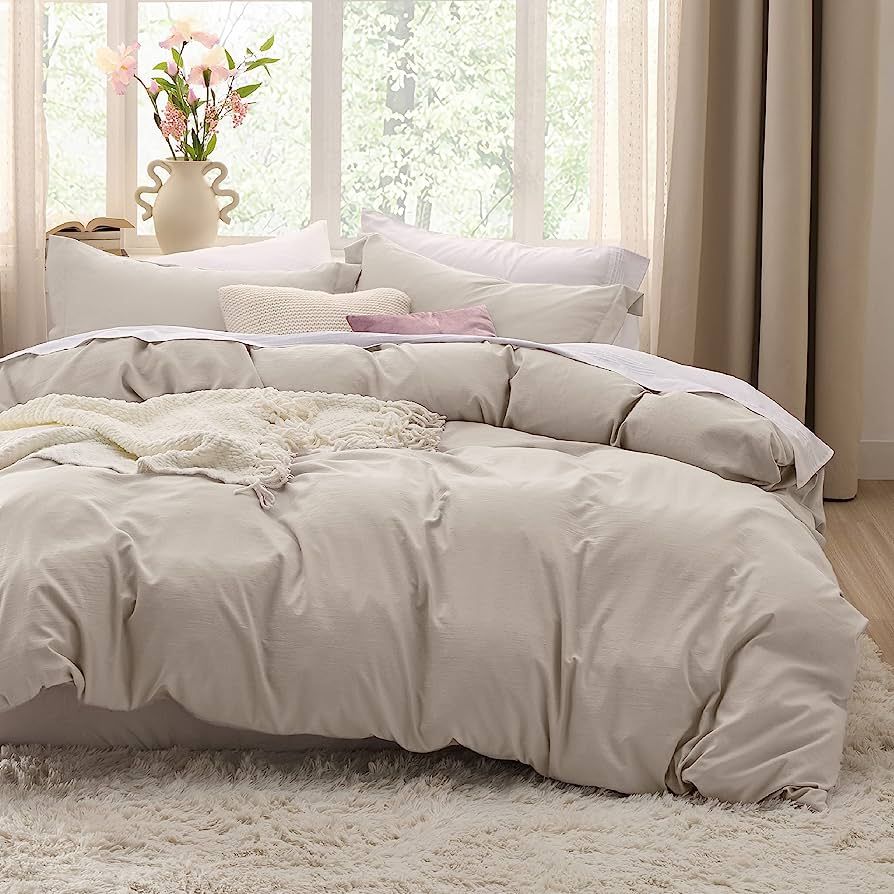 Bedsure Duvet Cover Queen Size - Soft Prewashed Queen Duvet Cover Set, 3 Pieces, 1 Duvet Cover 90x90 Inches with Zipper Closure and 2 Pillow Shams, Linen, Comforter Not Included | Amazon (US)