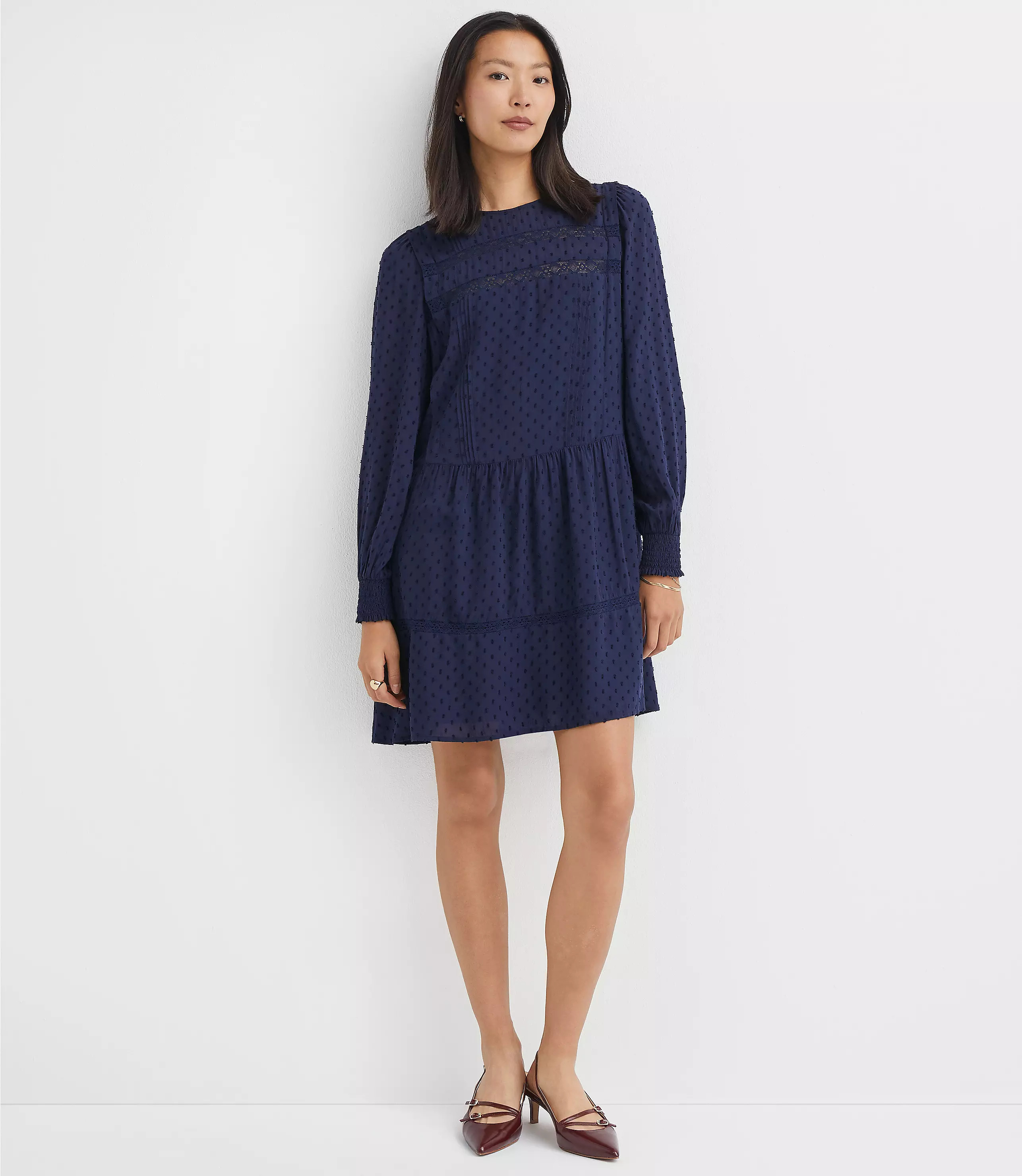 Lace Clip Flounce Mini Dress | LOFT