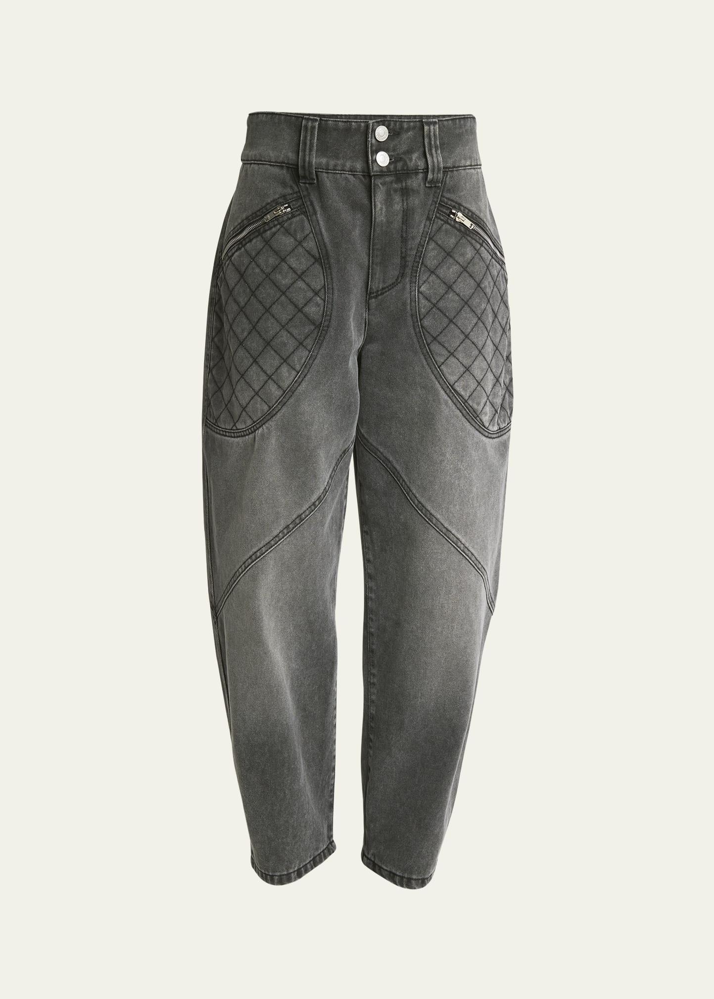 Isabel Marant Catarina Quilted Zip-Pocket Denim Pants | Bergdorf Goodman