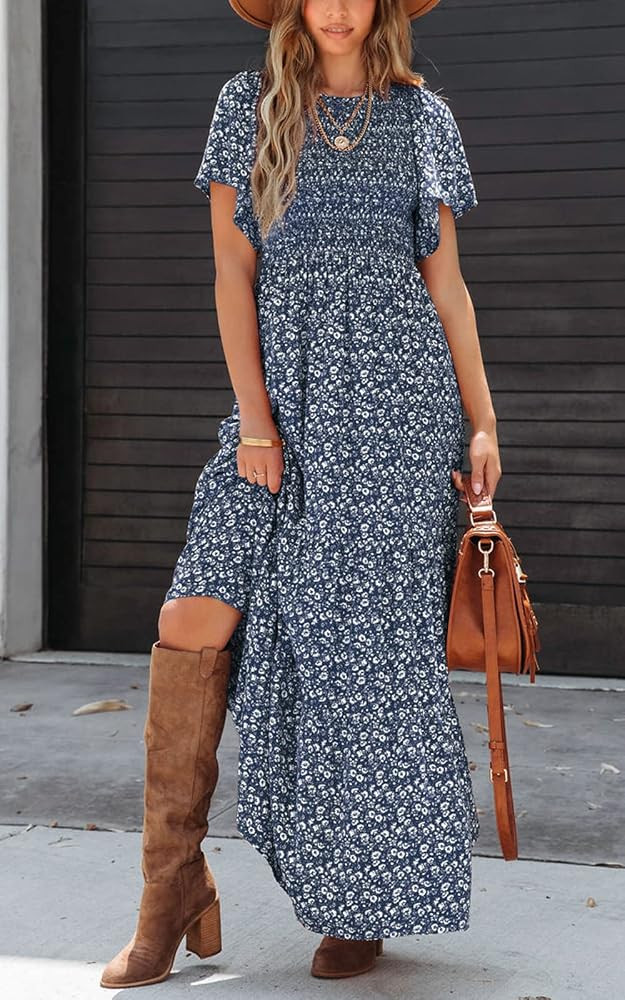 PRETTYGARDEN Women's 2026 Summer Casual Flutter Sleeve Floral Maxi Dress | Amazon (US)