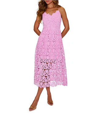 Floral Lace Sleeveless Fit & Flare Midi Dress | Dillard's