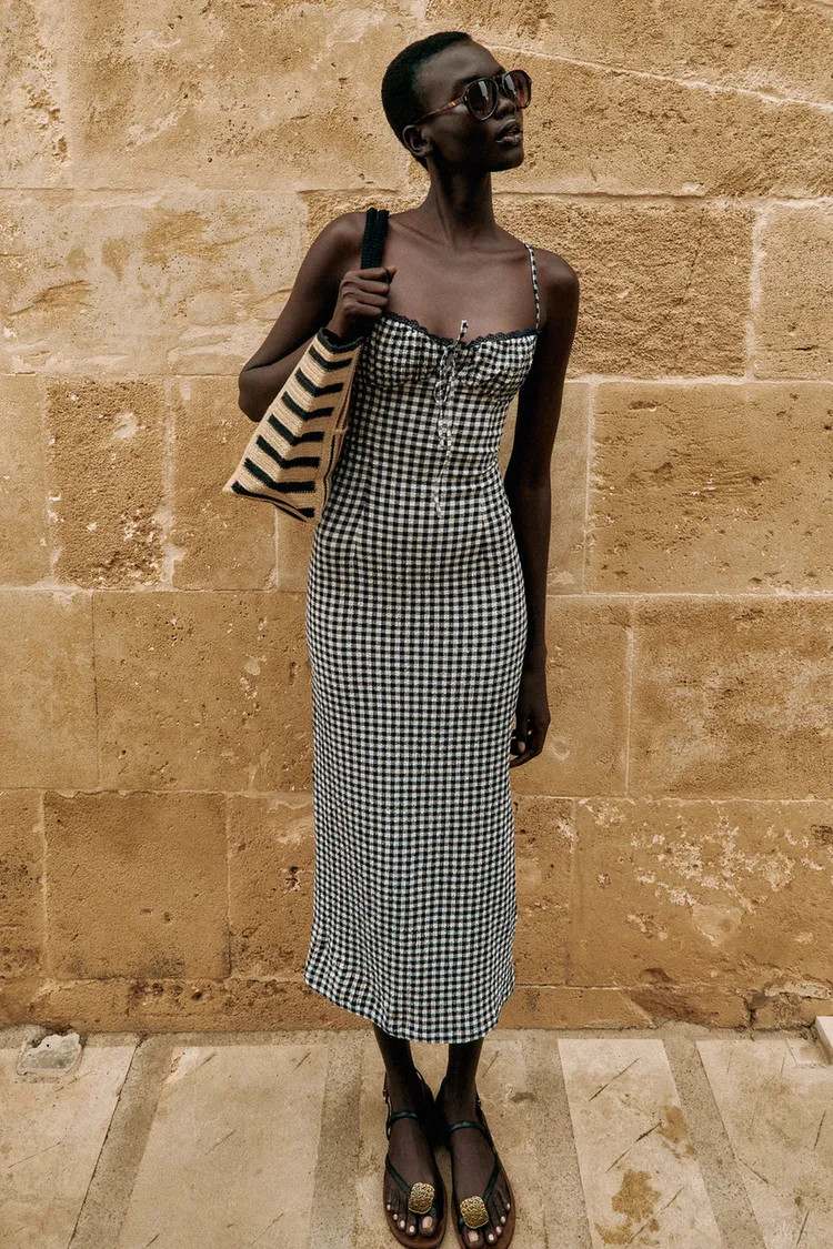 FITTED GINGHAM MIDI DRESS | Zara US