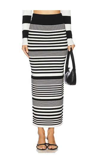 Tamika Knit Skirt in Black White Stripe | Revolve Clothing (Global)