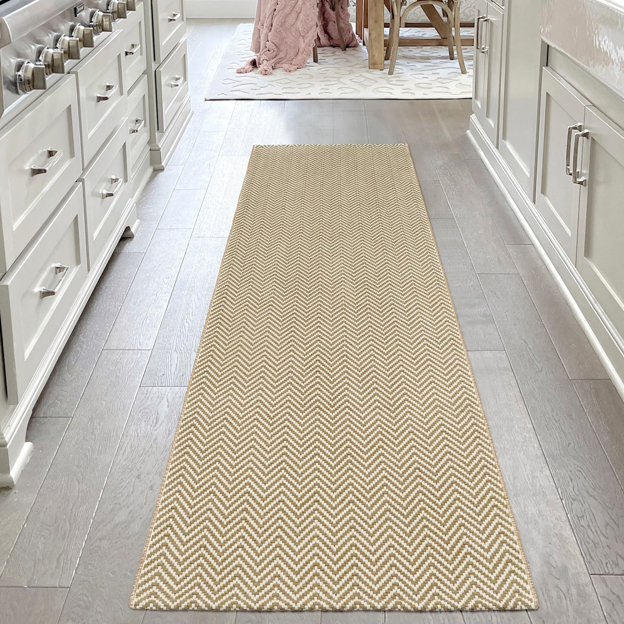 Washable Runner Rug 2x6 Runners for Hallways Boho Kitchen Runner Rugs Woven Cotton Beige and Crea... | Amazon (US)