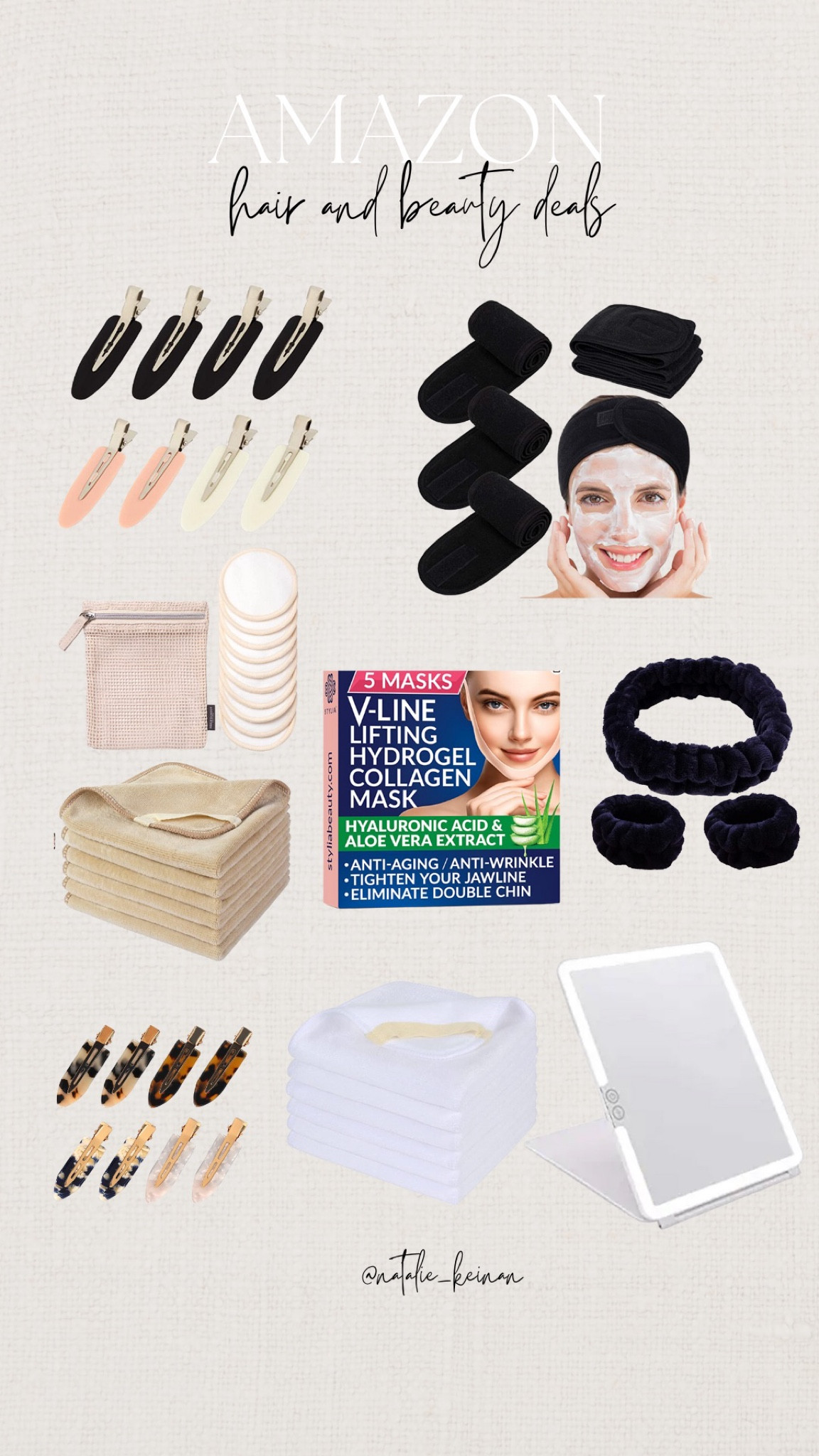 Amazon hair and beauty deals. Beauty deals under $50. Barrettes, hair wash wristbands, face mask, mirror, microfiber towels 

#LTKunder50 #LTKbeauty #LTKFind