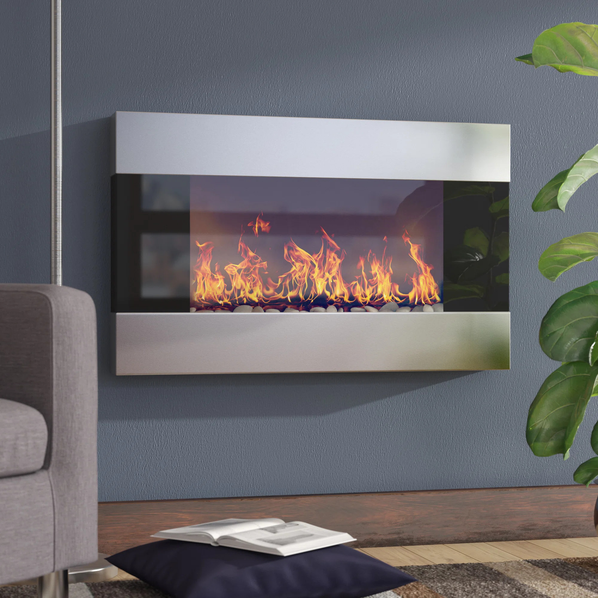 Wrought Studio Allmar Electric Fireplace - 36 Inch Wall Mounted Fireplace Heater with Remote Cont... | Wayfair North America
