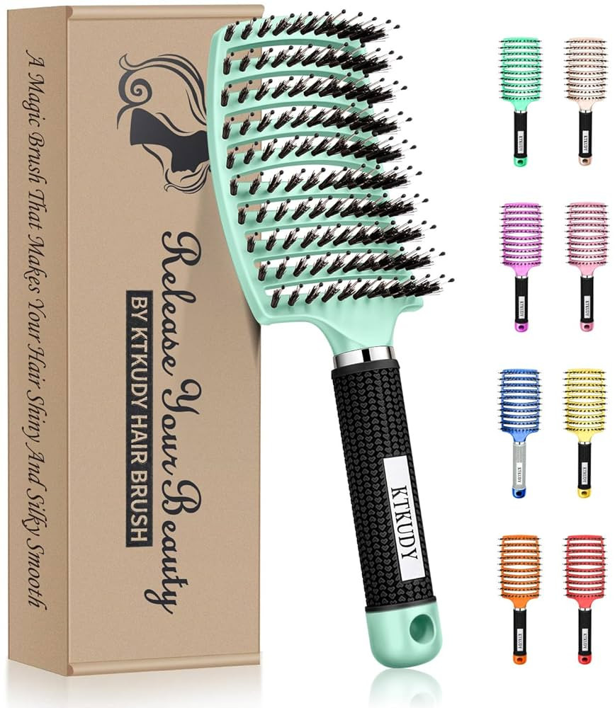KTKUDY Detangling Brush Boar Bristles HairBrush Make Hair Shiny & Healthier Curved and Vented Det... | Amazon (US)