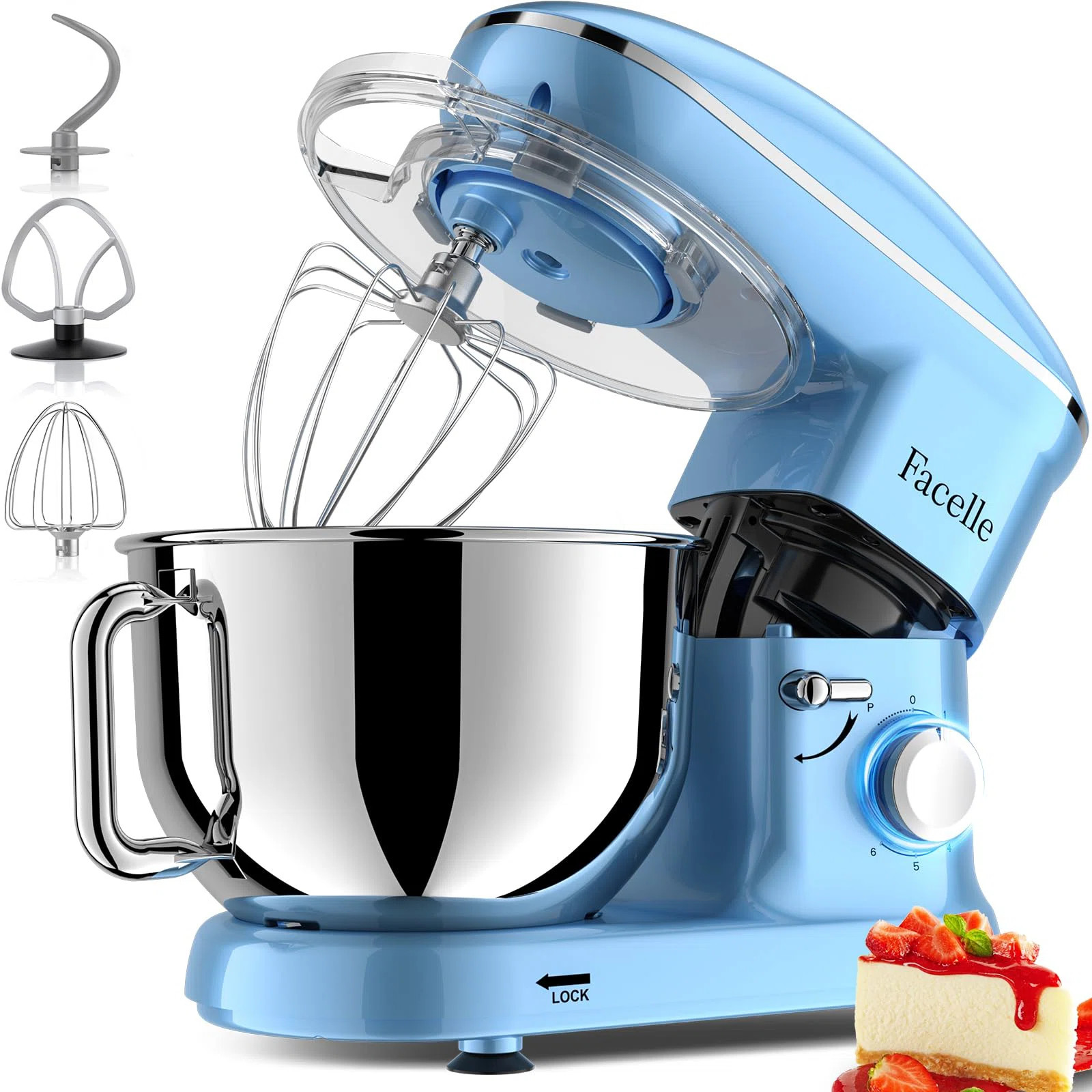 Facelle Professional 660W 6.5Qt Stand Mixer 6+P Speeds Electric Dough Mixer Facelle-SM1519U-Blue-... | Wayfair North America