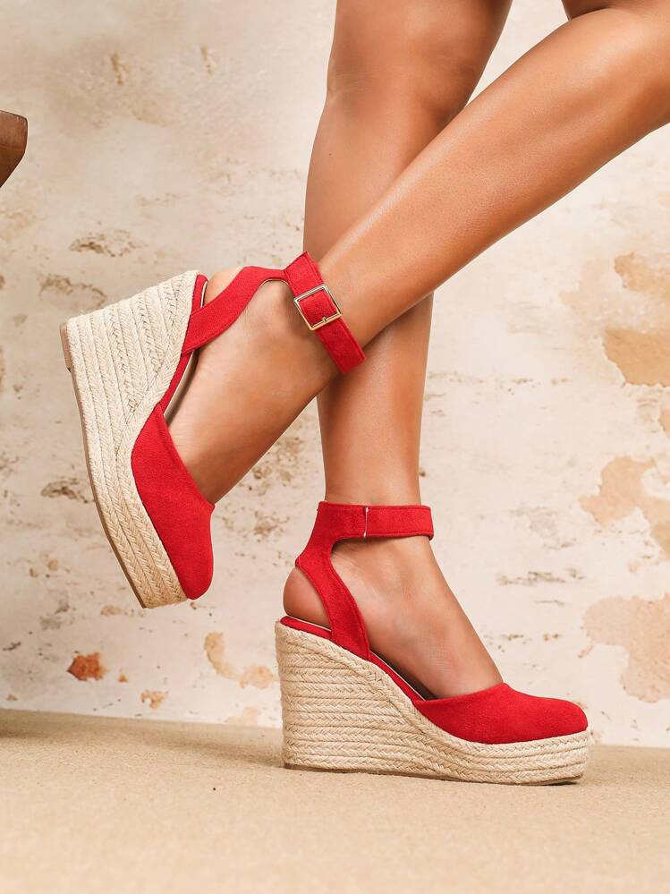 Red Closed Toe Wedge Sandals  | SHEIN